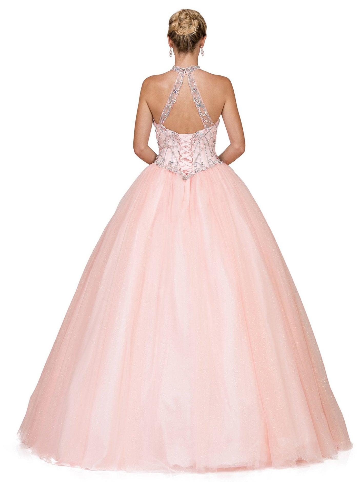 Dancing Queen - 1197 Jeweled Illusion Halter Quinceanera Ballgown Special Occasion Dress M / Blush