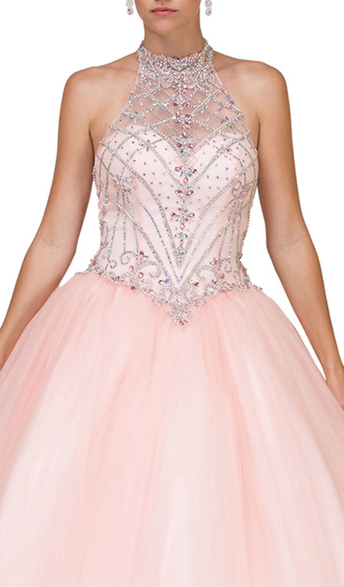 Dancing Queen - 1197 Jeweled Illusion Halter Quinceanera Ballgown Special Occasion Dress S / Blush