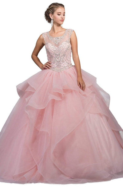 Dancing Queen - 1198 Cap Sleeve Jeweled Embroidery Ballgown Ball Gowns XS / Blush