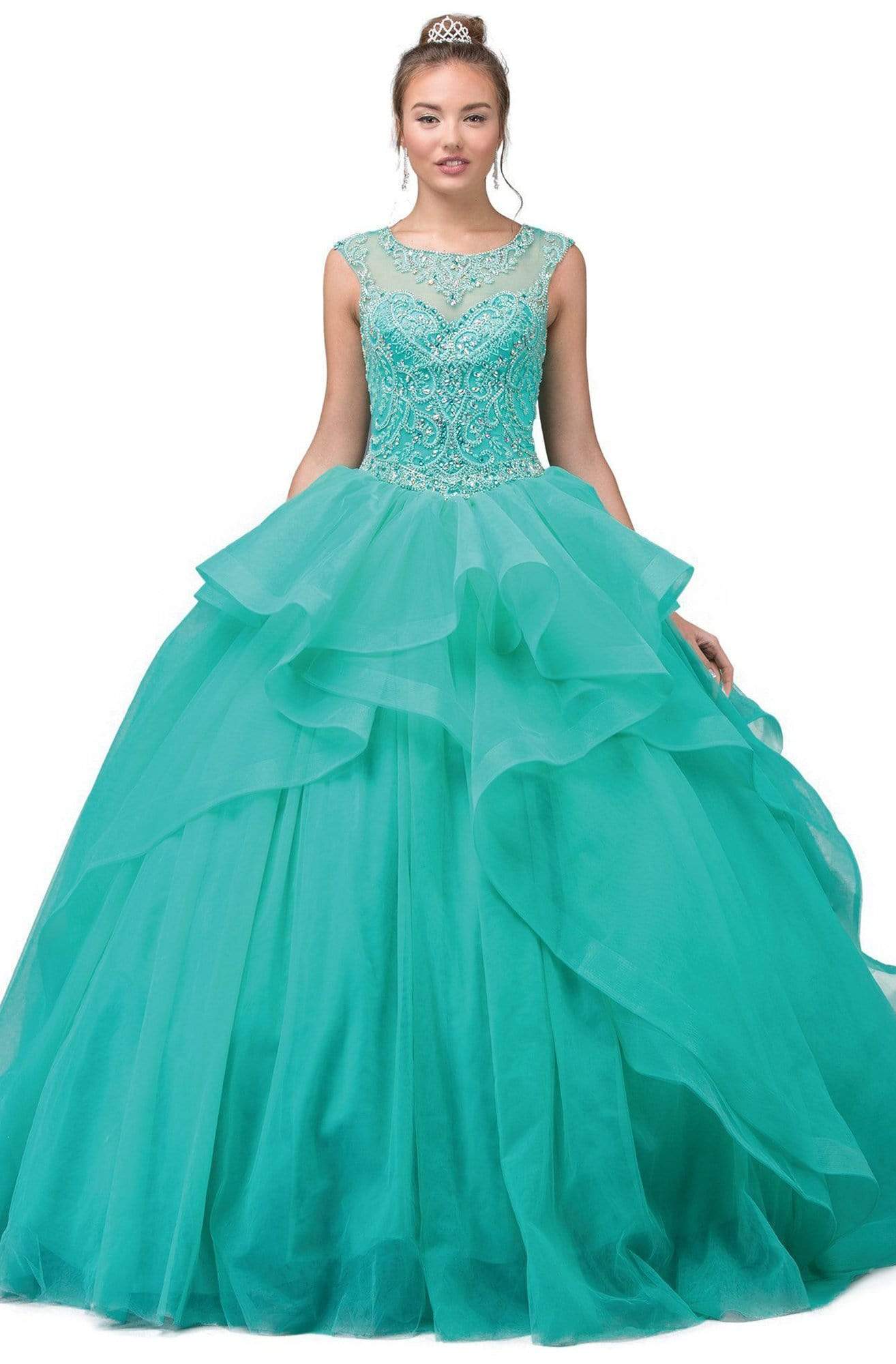 Dancing Queen - 1198 Cap Sleeve Jeweled Embroidery Ballgown Ball Gowns XS / Mint