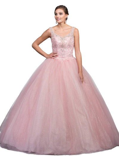 Dancing Queen - 1201 Sleeveless Embellished V-neck Quinceanera Ballgown Special Occasion Dress XS / Blush