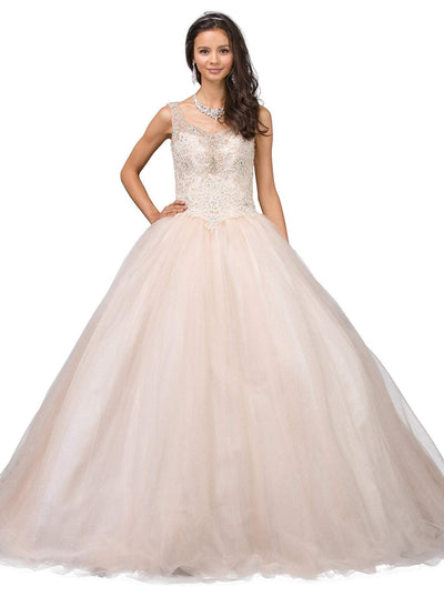 Dancing Queen - 1201 Sleeveless Embellished V-neck Quinceanera Ballgown Special Occasion Dress XS / Champagne