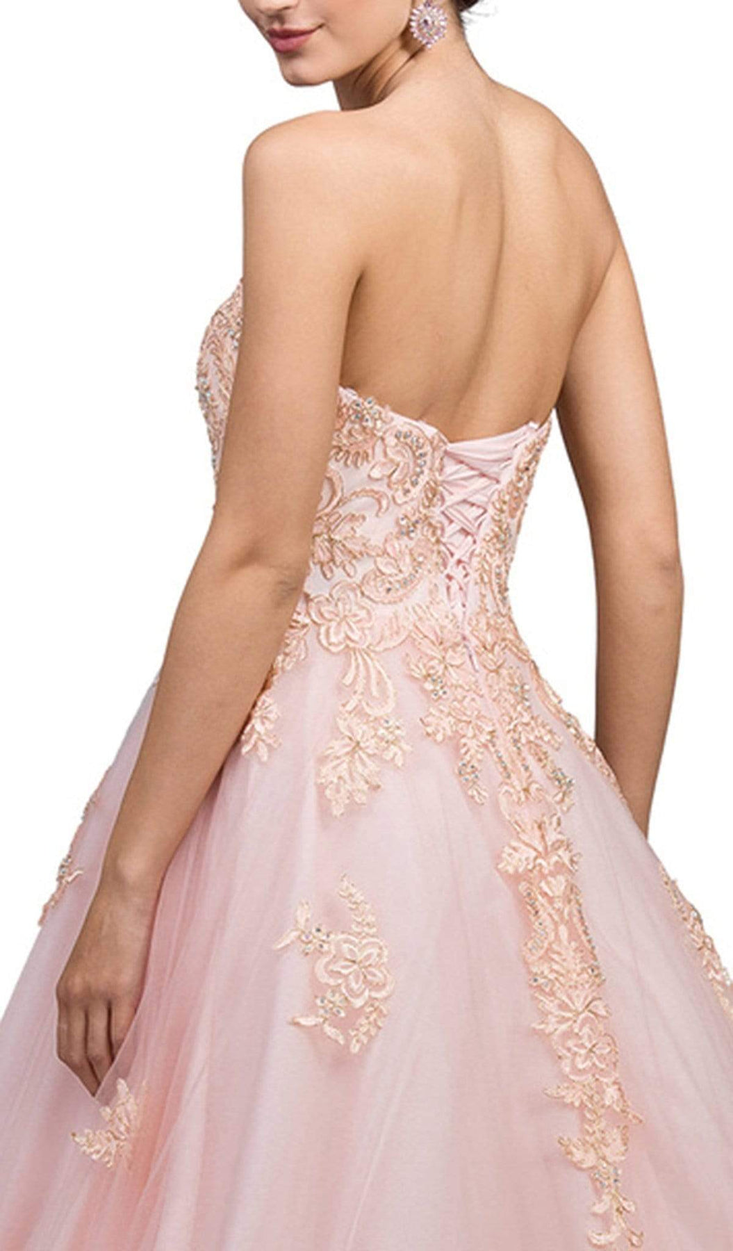 Dancing Queen - 1204 Strapless Embellished Sweetheart Prom Ballgown Special Occasion Dress L / Blush