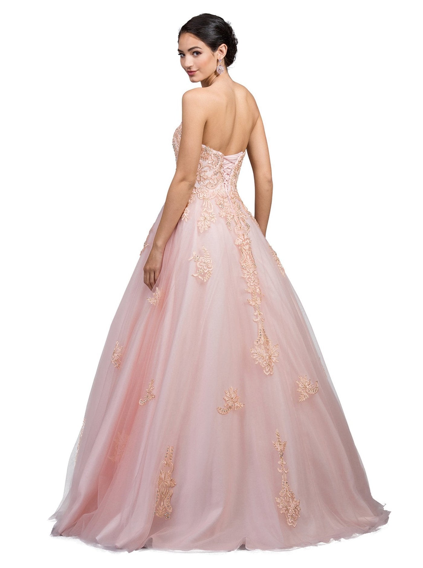 Dancing Queen - 1204 Strapless Embellished Sweetheart Prom Ballgown Special Occasion Dress M / Blush