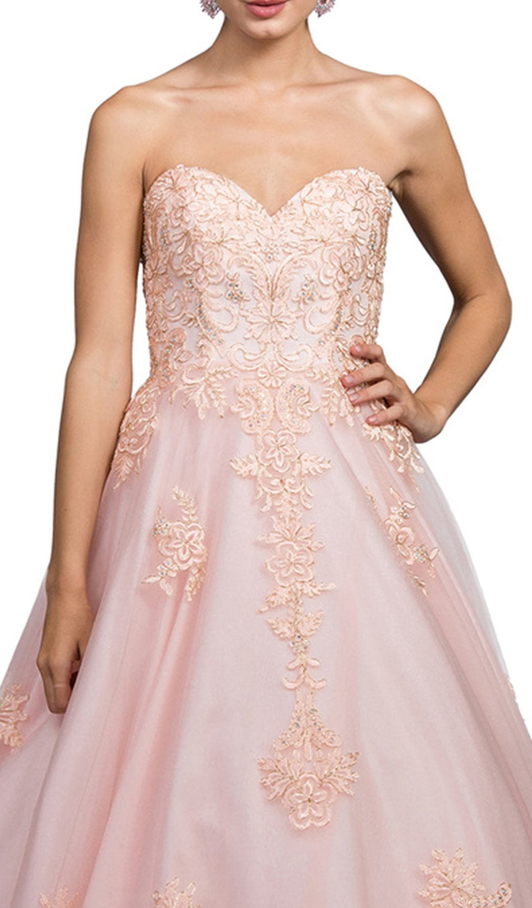 Dancing Queen - 1204 Strapless Embellished Sweetheart Prom Ballgown Special Occasion Dress S / Blush