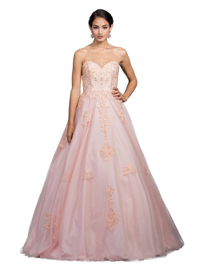 Dancing Queen - 1204 Strapless Embellished Sweetheart Prom Ballgown Special Occasion Dress XS / Blush