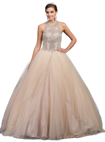 Dancing Queen - 1205 Embellished Jewel Quinceanera Gown Special Occasion Dress XS / Champagne