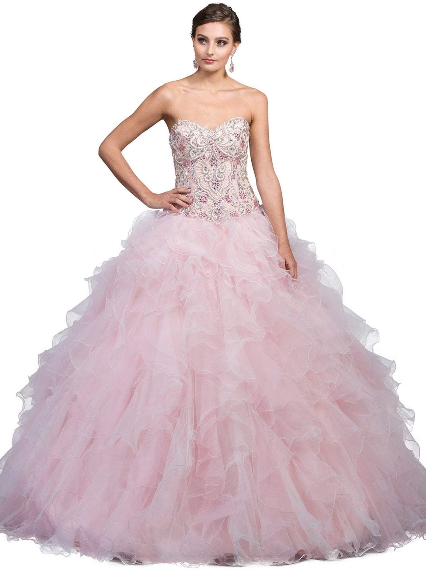 Dancing Queen - 1210 Strapless Jeweled Sweetheart Ruffled Quinceanera Ballgown Special Occasion Dress XS / Blush