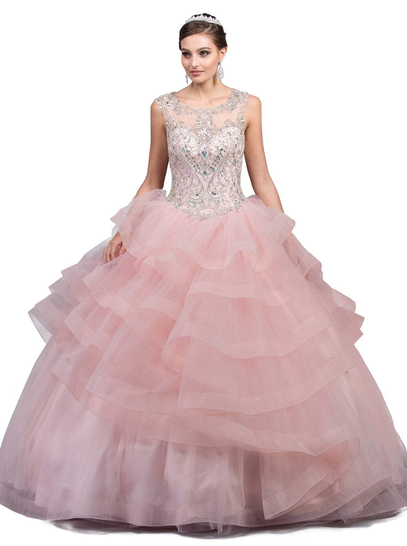 Dancing Queen - 1214 Crystal Embellished Ruffled Quinceanera Gown Special Occasion Dress XS / Blush
