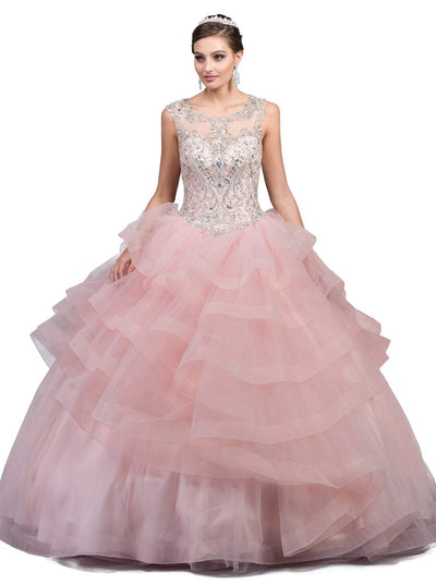 Dancing Queen - 1214 Crystal Embellished Ruffled Quinceanera Gown Special Occasion Dress XS / Blush