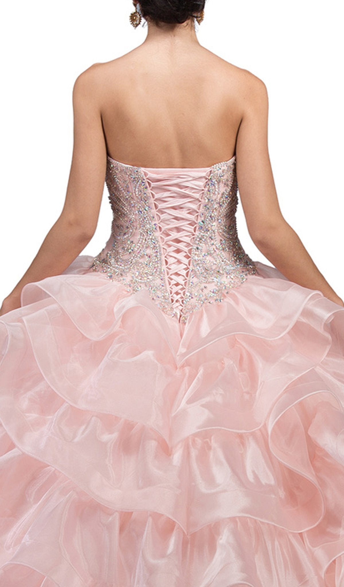 Dancing Queen - 1216 Strapless Bedazzled Sweetheart Ruffled Quinceanera Ballgown Special Occasion Dress L / Blush
