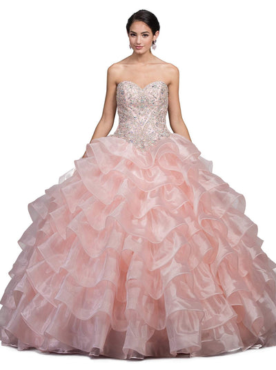 Dancing Queen - 1216 Strapless Bedazzled Sweetheart Ruffled Quinceanera Ballgown Special Occasion Dress XS / Blush