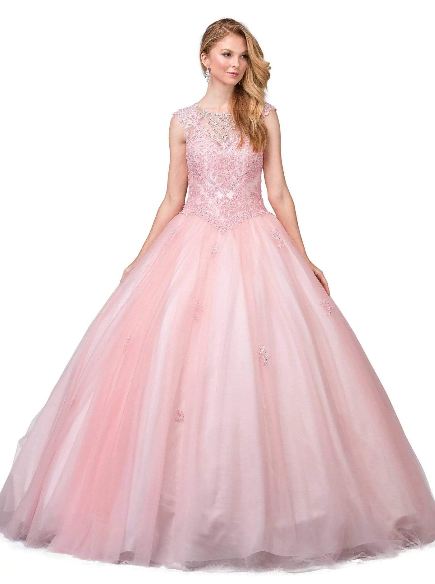 Dancing Queen - 1223 Cap Sleeve Beaded Applique Ballgown Special Occasion Dress XS / Blush