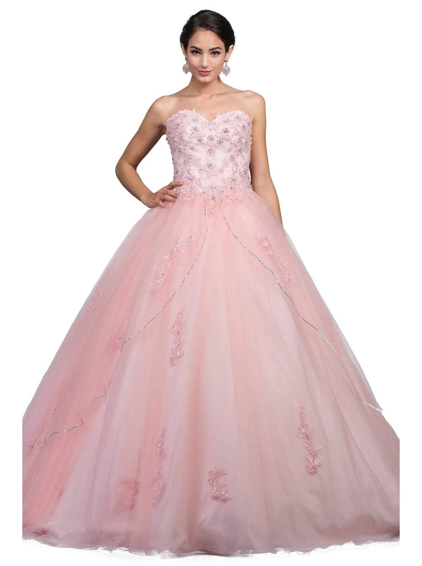 Dancing Queen - 1224 Strapless Sweetheart Lace-up Back Ballgown Special Occasion Dress XS / Blush