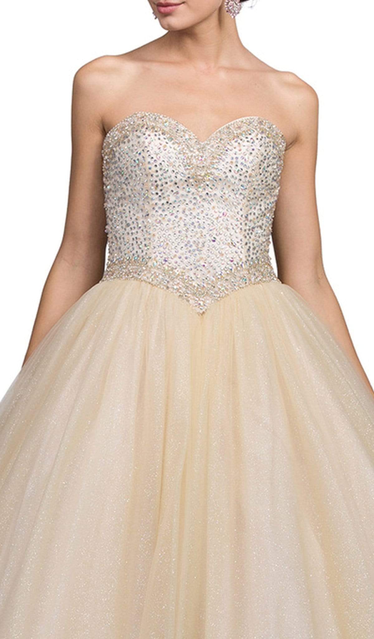 Dancing Queen - 1226 Strapless Bejeweled Sweetheart Quinceanera Ballgown Special Occasion Dress L / Champagne