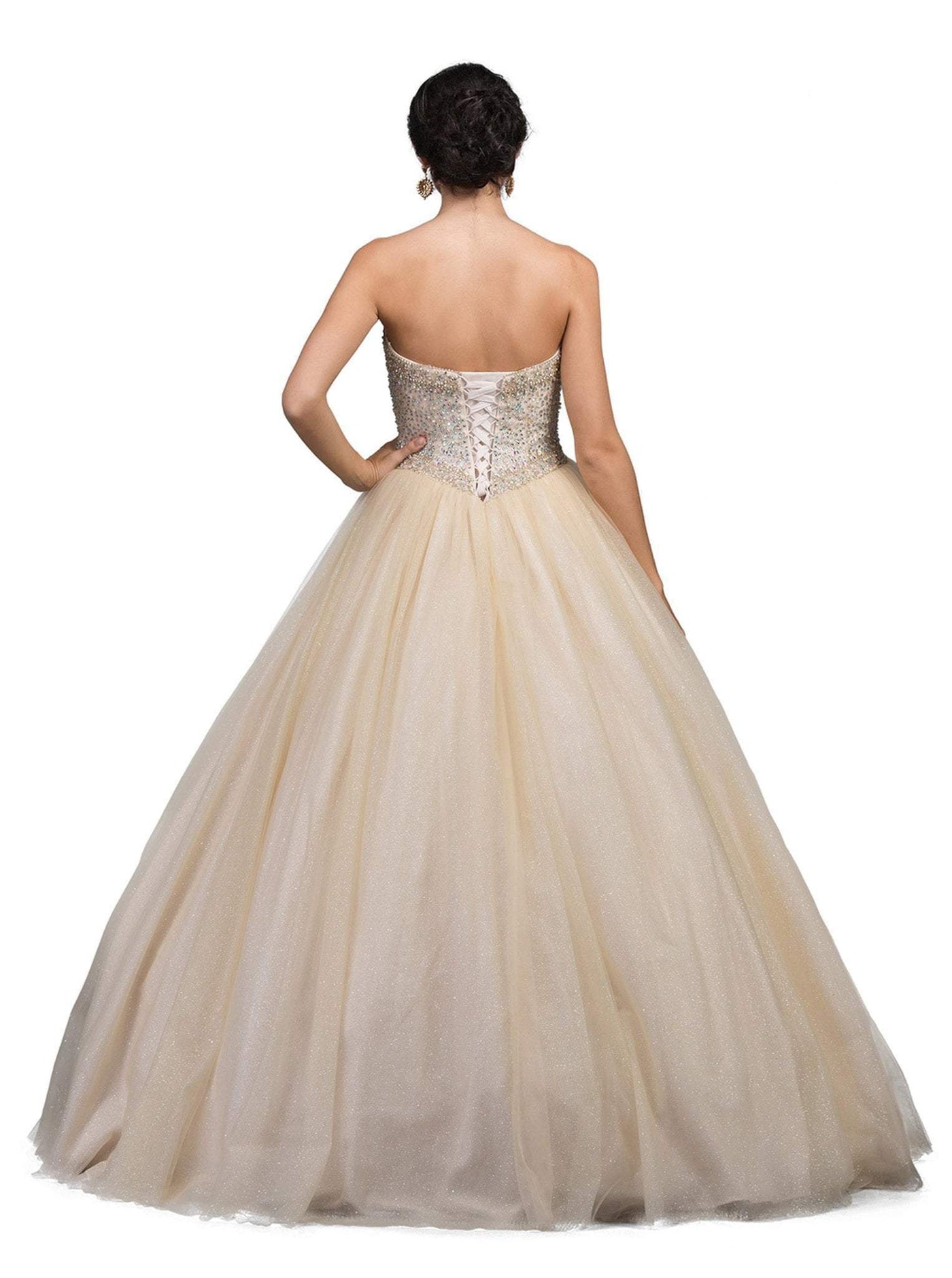 Dancing Queen - 1226 Strapless Bejeweled Sweetheart Quinceanera Ballgown Special Occasion Dress M / Champagne