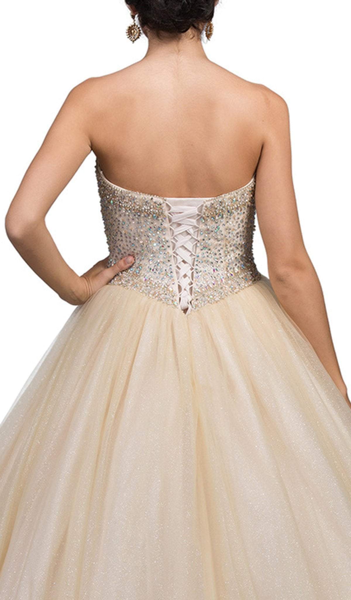 Dancing Queen - 1226 Strapless Bejeweled Sweetheart Quinceanera Ballgown Special Occasion Dress XL / Champagne