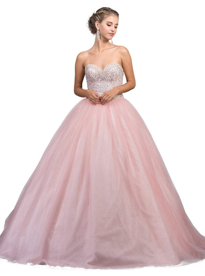 Dancing Queen - 1226 Strapless Bejeweled Sweetheart Quinceanera Ballgown Special Occasion Dress XS / Blush