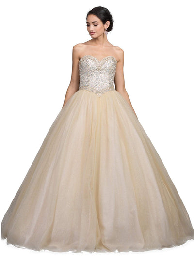 Dancing Queen - 1226 Strapless Bejeweled Sweetheart Quinceanera Ballgown Special Occasion Dress XS / Champagne