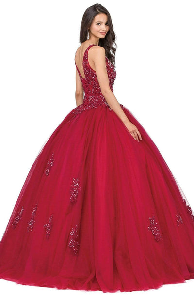 Dancing Queen - 1228 Illusion Bateau Neck Beaded Lace Quinceanera Gown Quinceanera Dresses