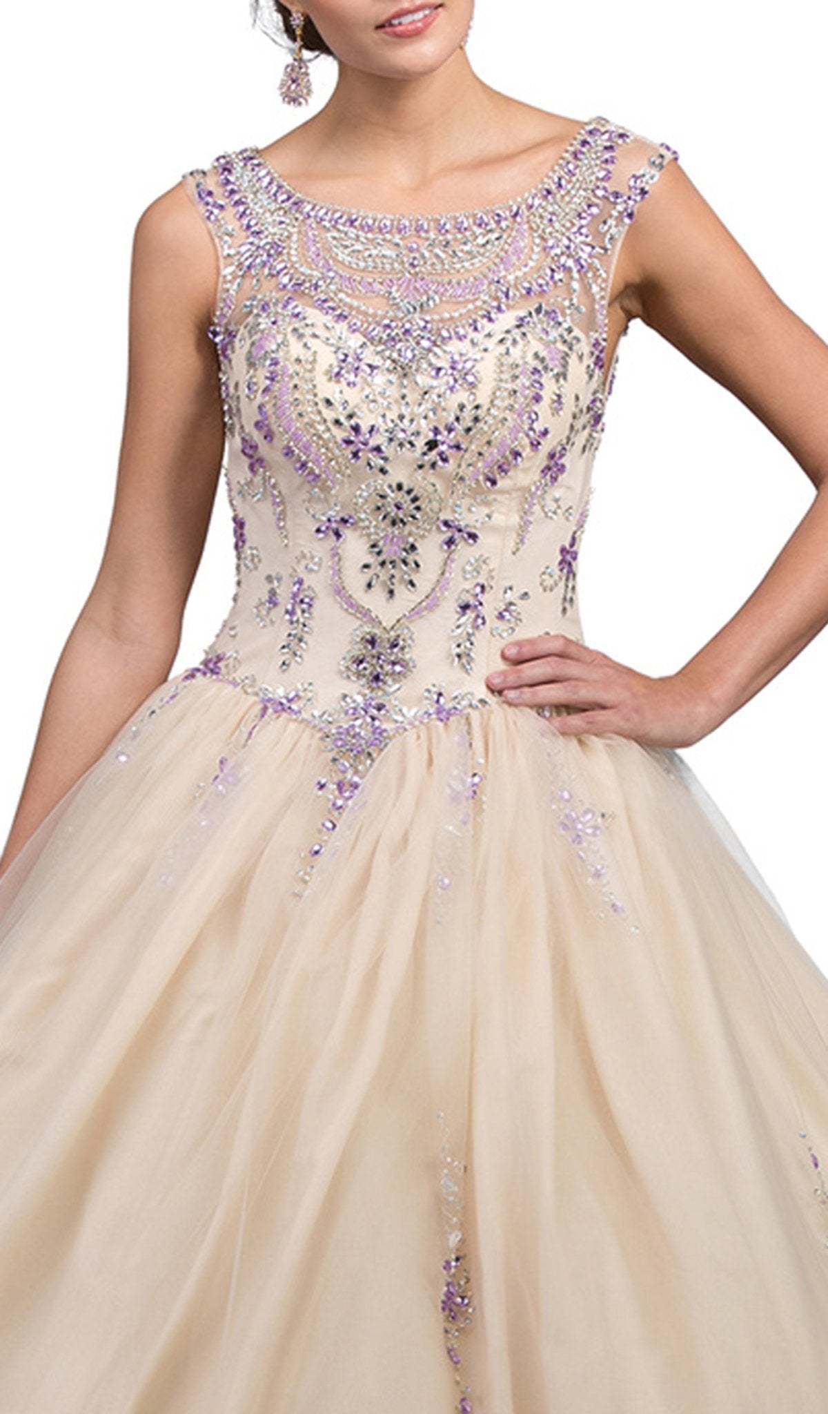 Dancing Queen - 1232 Bejeweled Illusion Bateau Quinceanera Ballgown Special Occasion Dress