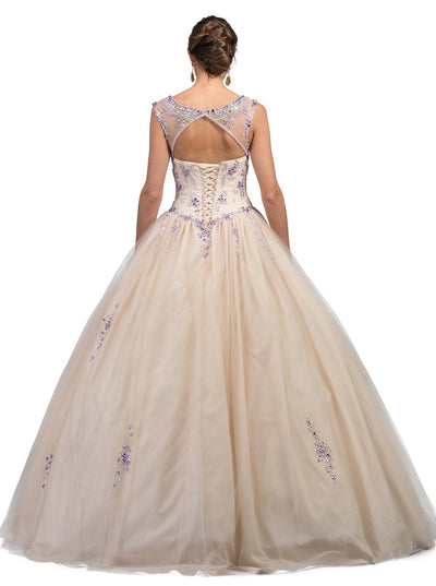 Dancing Queen - 1232 Bejeweled Illusion Bateau Quinceanera Ballgown Special Occasion Dress