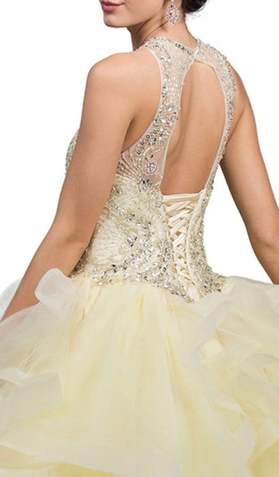 Dancing Queen - 1243 Embellished Halter Ruffled Quinceanera Ballgown Special Occasion Dress