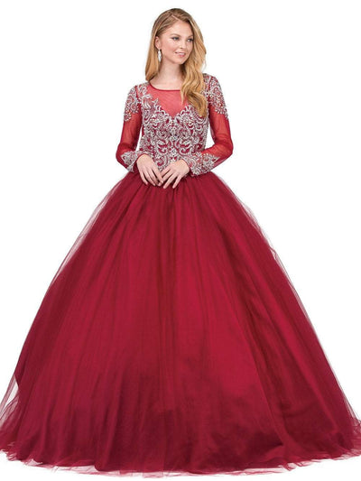 Dancing Queen - 1257 Teardrop Cutout Jewel Ornate Quinceanera Gown Special Occasion Dress XS / Burgundy