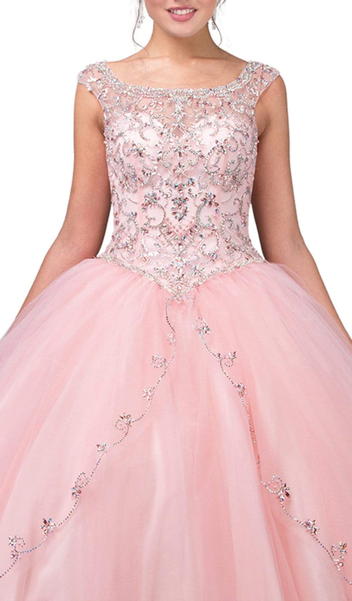 Dancing Queen - 1267 Cap Sleeves Embellished Quinceanera Ballgown Special Occasion Dress S / Blush