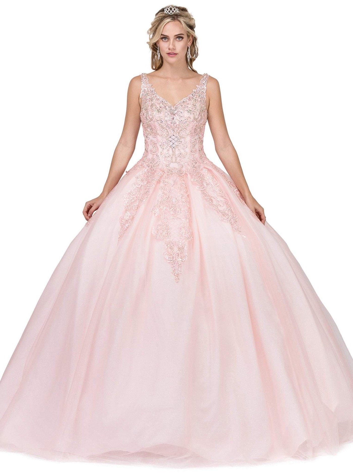 Dancing Queen - 1271 Beaded Off-Shoulder Quinceanera Gown Special Occasion Dress XS / Blush