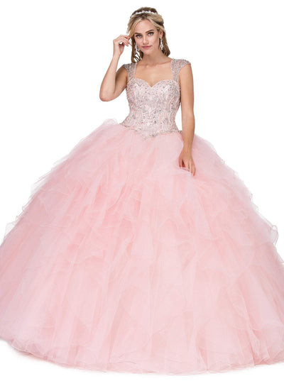 Dancing Queen - 1272 Beaded Sweetheart Ruffled Quinceanera Gown Special Occasion Dress XS / Blush