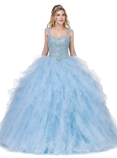 Dancing Queen - 1272 Beaded Sweetheart Ruffled Quinceanera Gown Special Occasion Dress XS / Sky Blue