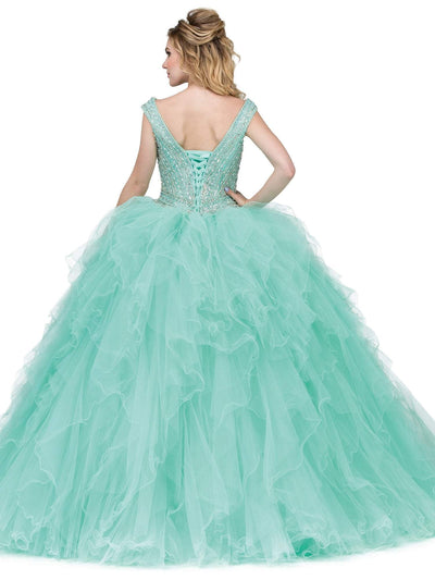 Dancing Queen - 1273 Crystal Adorned Cap Sleeve Quinceanera Ballgown Special Occasion Dress