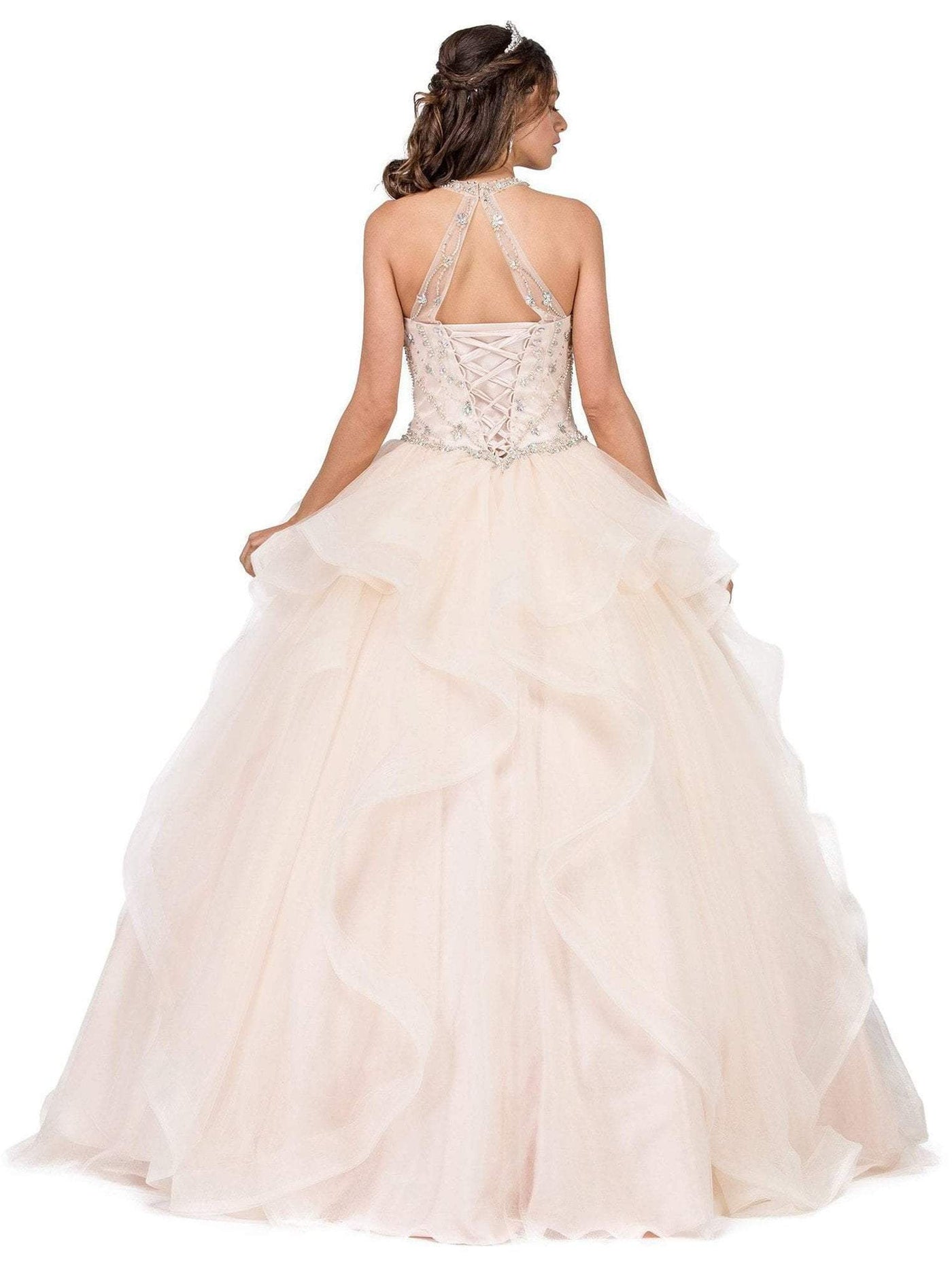 Dancing Queen - 1279 Illusion Halter Ruffled Quinceanera Gown Special Occasion Dress