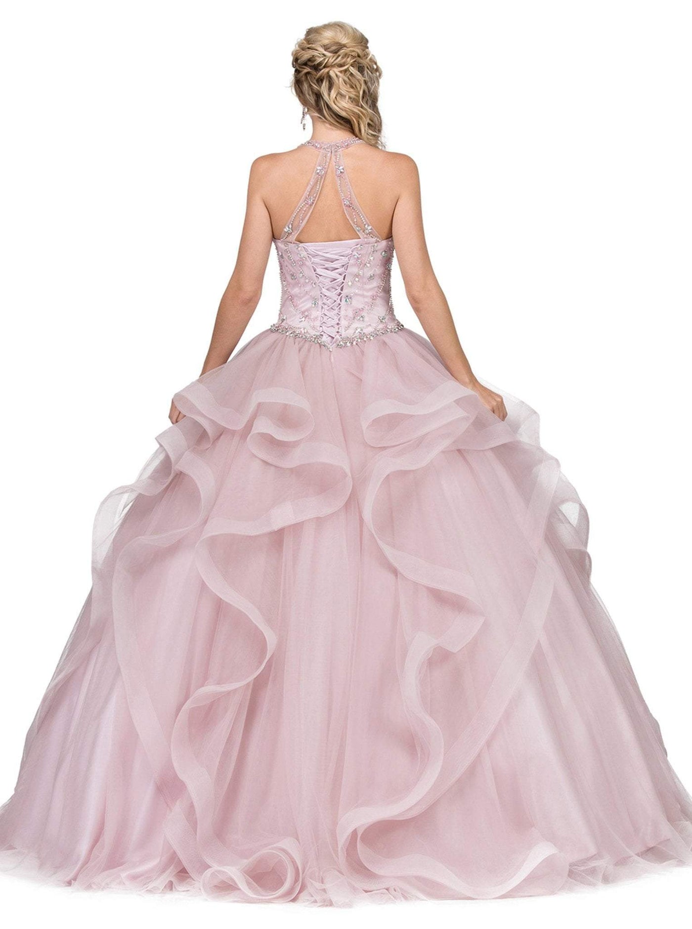 Dancing Queen - 1279 Illusion Halter Ruffled Quinceanera Gown Special Occasion Dress