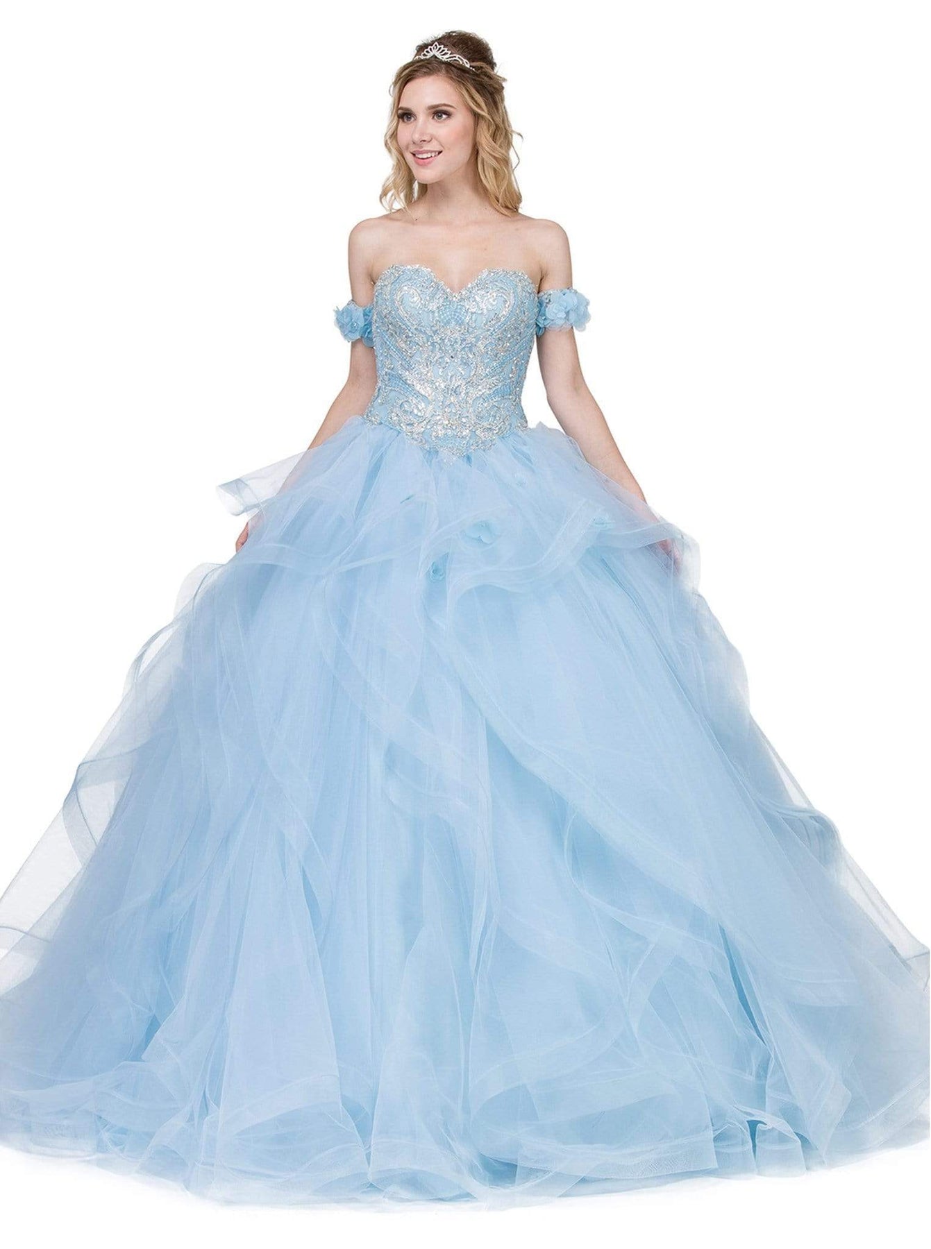 Dancing Queen - 1301 Embellished Sweetheart Ruffled Ballgown Special Occasion Dress XS / Aqua