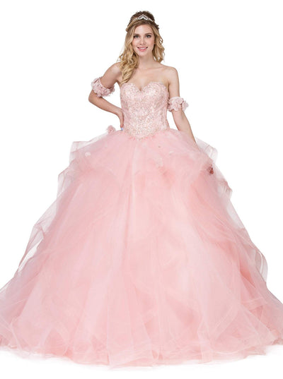 Dancing Queen - 1301 Embellished Sweetheart Ruffled Ballgown Special Occasion Dress XS / Blush