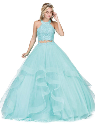 Dancing Queen - 1310 Two Piece Beaded Lace Halter Quinceanera Ballgown Special Occasion Dress