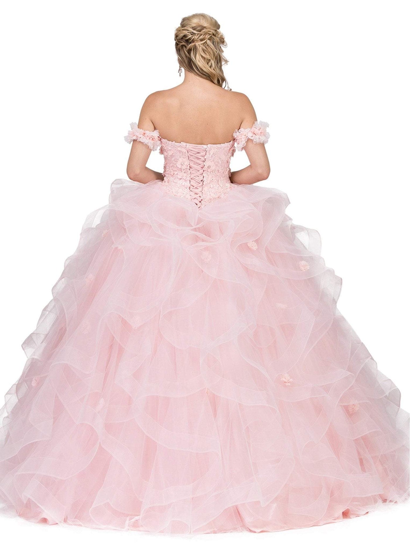 Dancing Queen - 1322 Floral Applique Ruffled Quinceanera Ballgown Special Occasion Dress