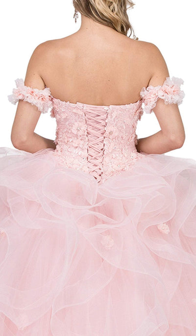 Dancing Queen - 1322 Floral Applique Ruffled Quinceanera Ballgown Special Occasion Dress