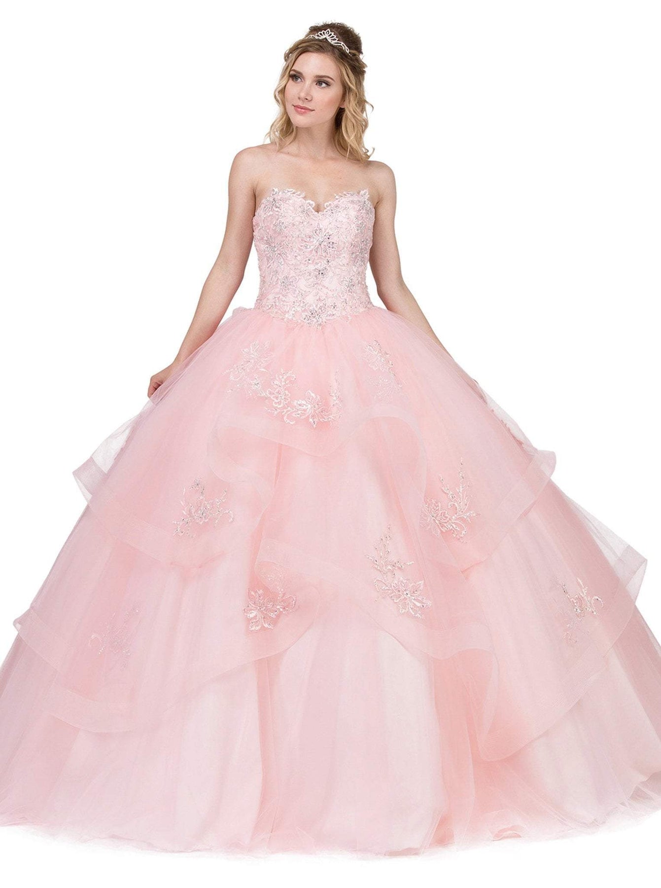Dancing Queen - 1328 Strapless Embellished Sweetheart Ballgown Special Occasion Dress XS / Blush