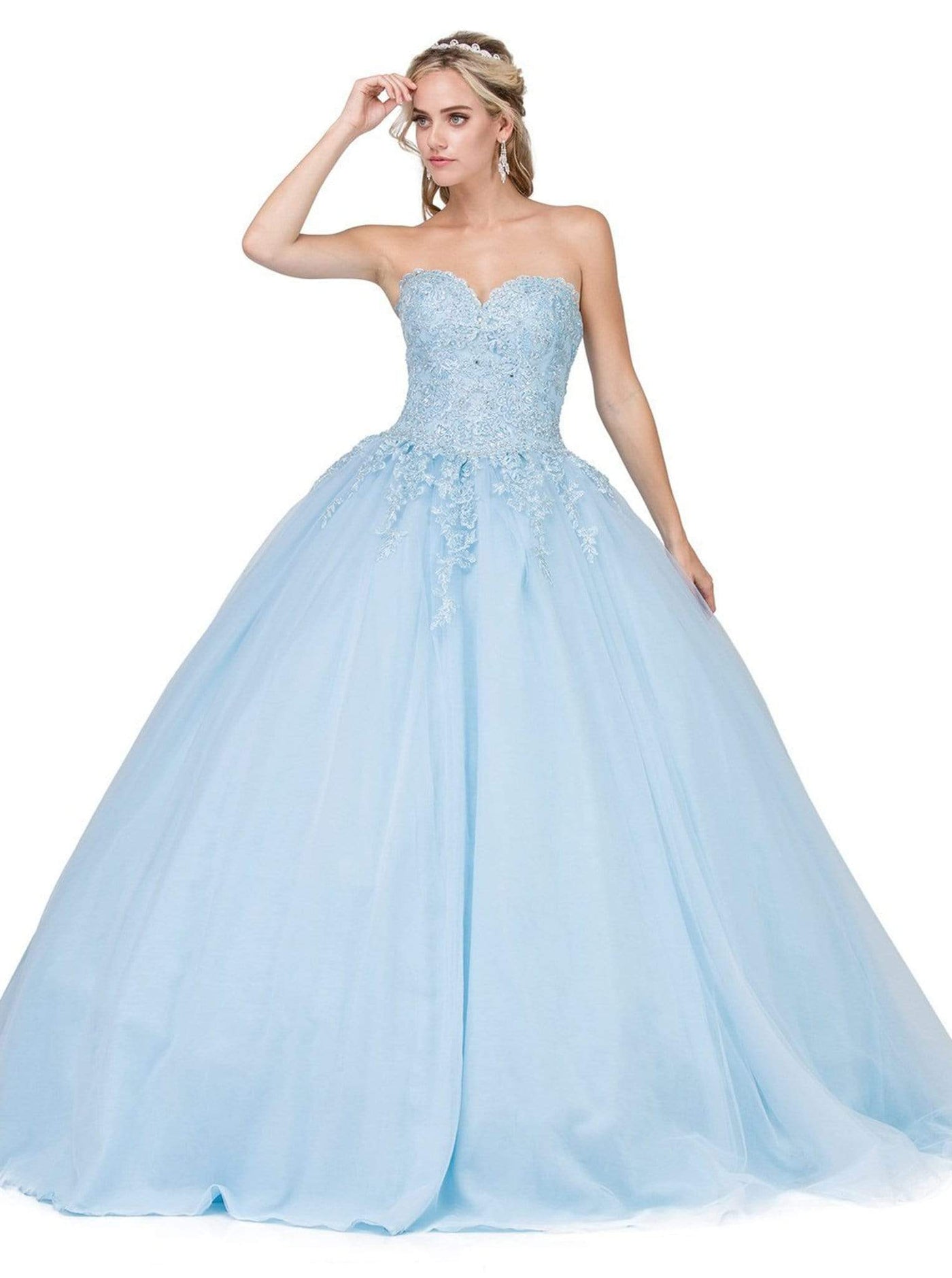 Dancing Queen - 1337 Lace Appliqued Sweetheart Bodice Ballgown Sweet 16 Dresses XS / Sky Blue