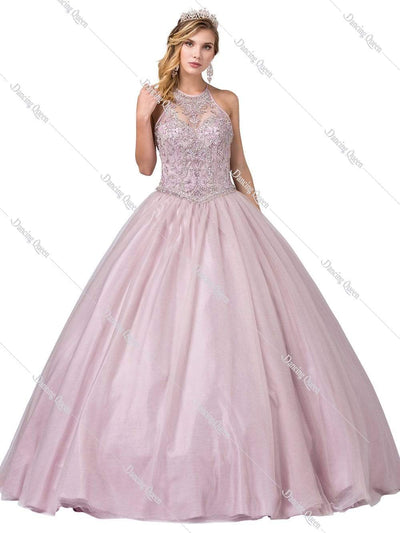 Dancing Queen - 1340 Embellished Halter Ballgown Special Occasion Dress XS / Dusty Pink