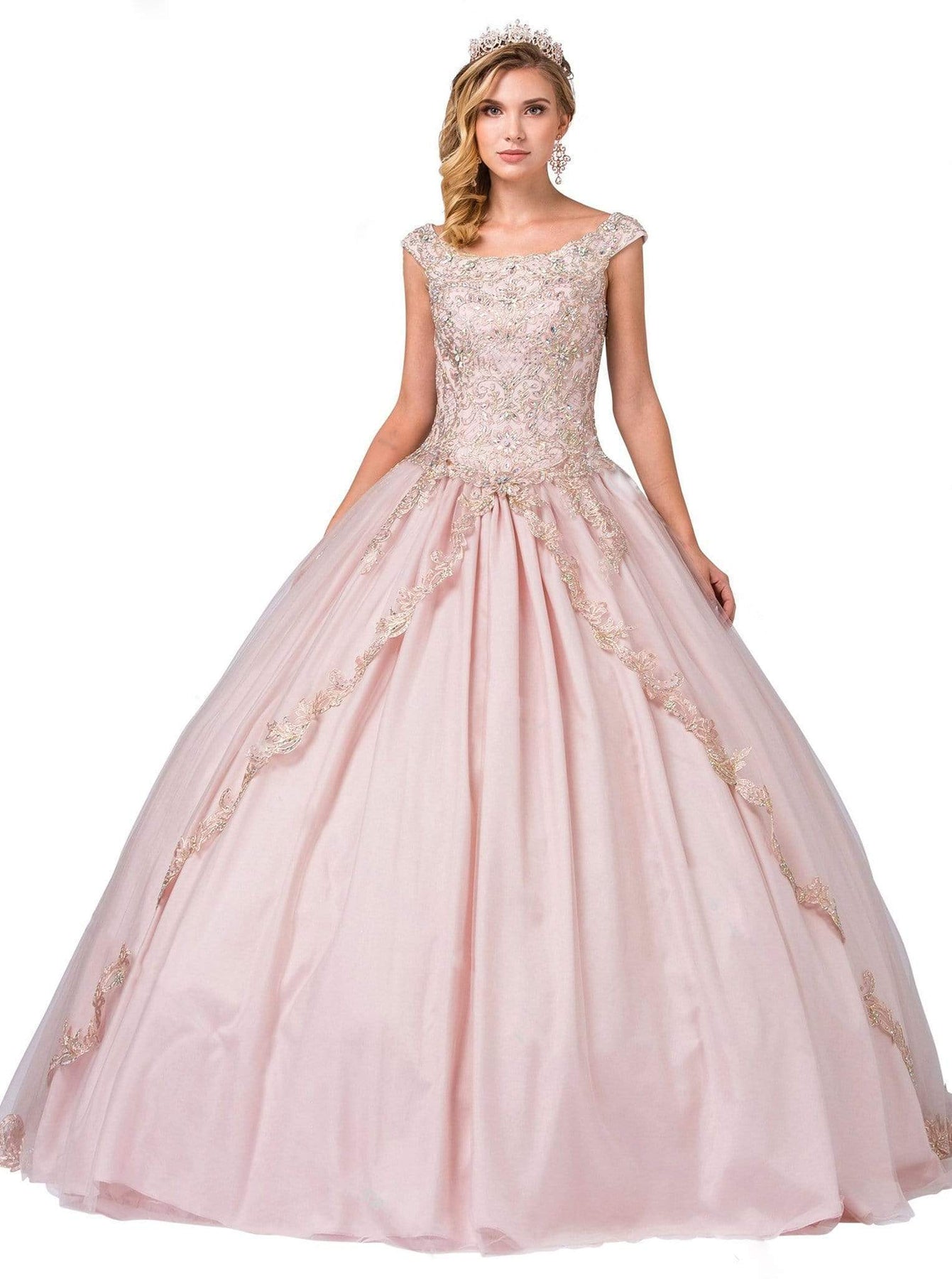Dancing Queen - 1343 Cap Sleeve Gilt-Appliqued Overskirt Ballgown Special Occasion Dress XS / Dusty Pink