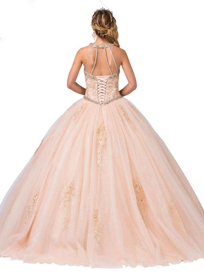 Dancing Queen - 1346 Jeweled Lace Appliqued Halter Ballgown Special Occasion Dress