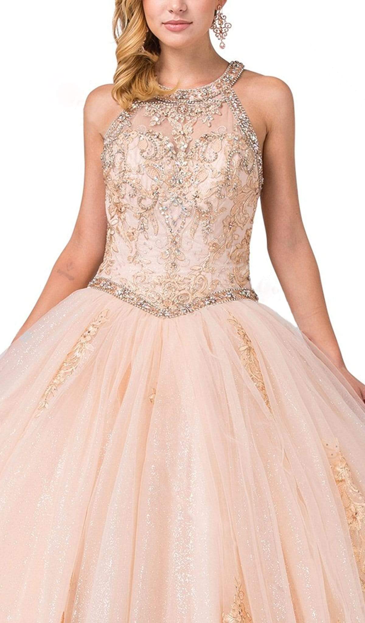 Dancing Queen - 1346 Jeweled Lace Appliqued Halter Ballgown Special Occasion Dress