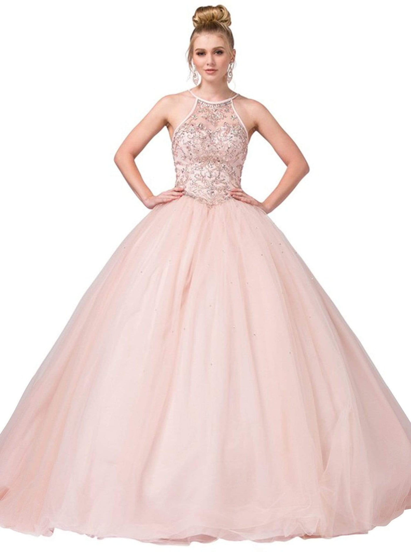 Dancing Queen - 1349 Embellished Halter Ballgown Special Occasion Dress XS / Blush