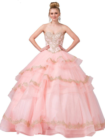 Dancing Queen - 1372 Gilt-Appliqued Corset Bodice Tiered Ballgown Special Occasion Dress XS / Blush