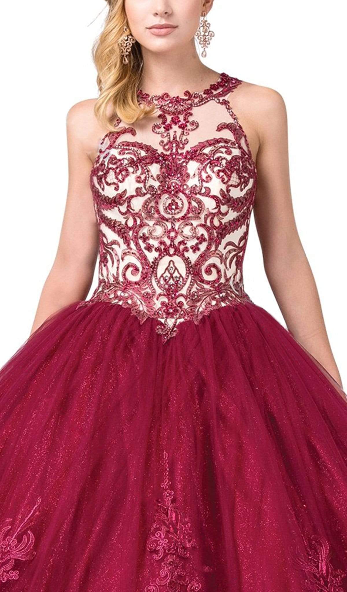 Dancing Queen - 1392 Embroidered Cutout Back Tulle Ballgown Special Occasion Dress