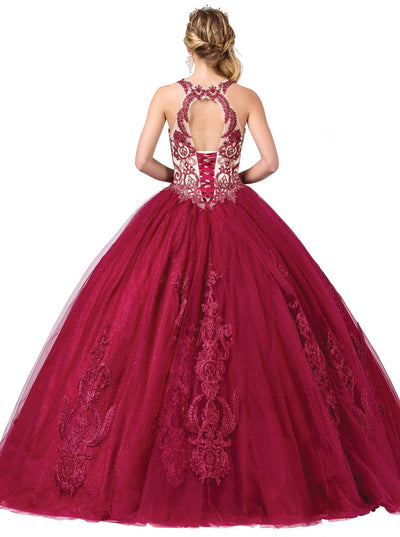 Dancing Queen - 1392 Embroidered Cutout Back Tulle Ballgown Special Occasion Dress